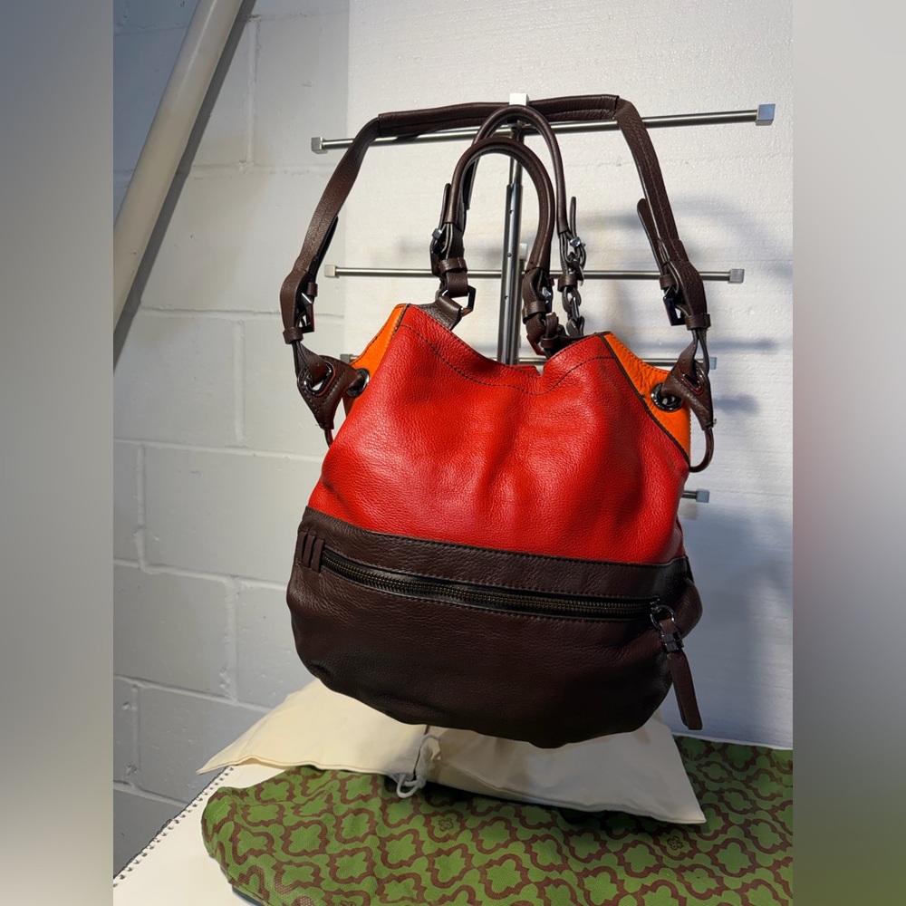Stylish Oryany Red and Brown Leather Handbag